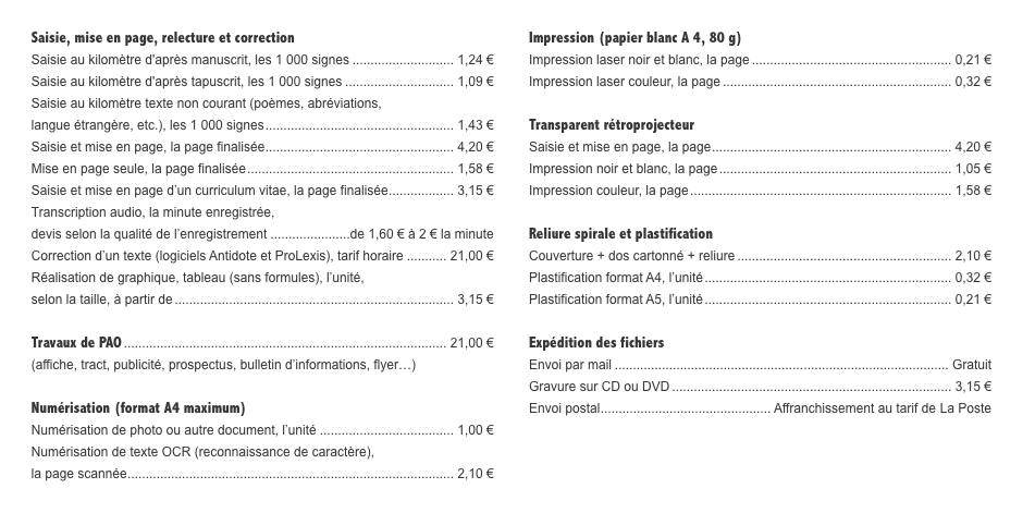 Saisie, mise en page, relecture et correction Saisie au kilomèt